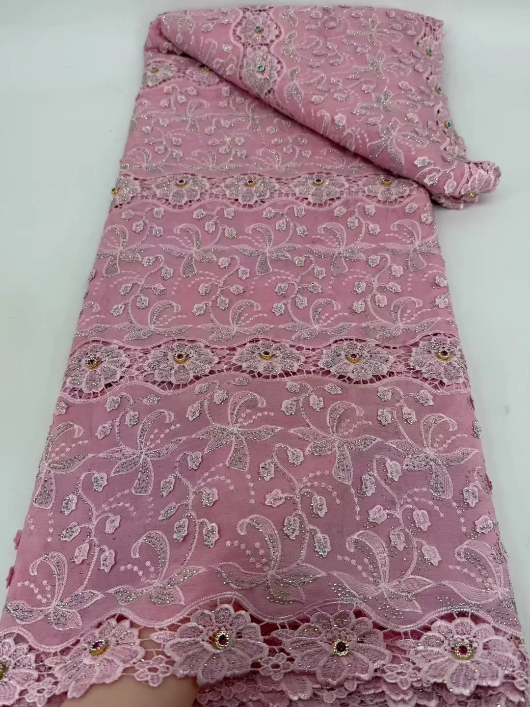 قماش دانتيل ترتر أفريقي فاخر 2026 تطريز عالي الجودة قماش دانتيل شيفون تول فرنسي لفستان سهرة الزفاف #5