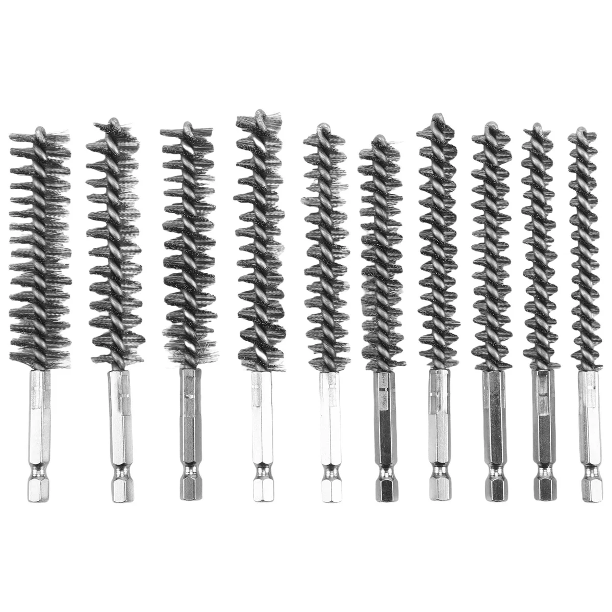 10Pcs Stainless Steel Bore Brush in Different Sizes 1/4Inch Hex Shank,Wire Brush Attachment for Drill Set