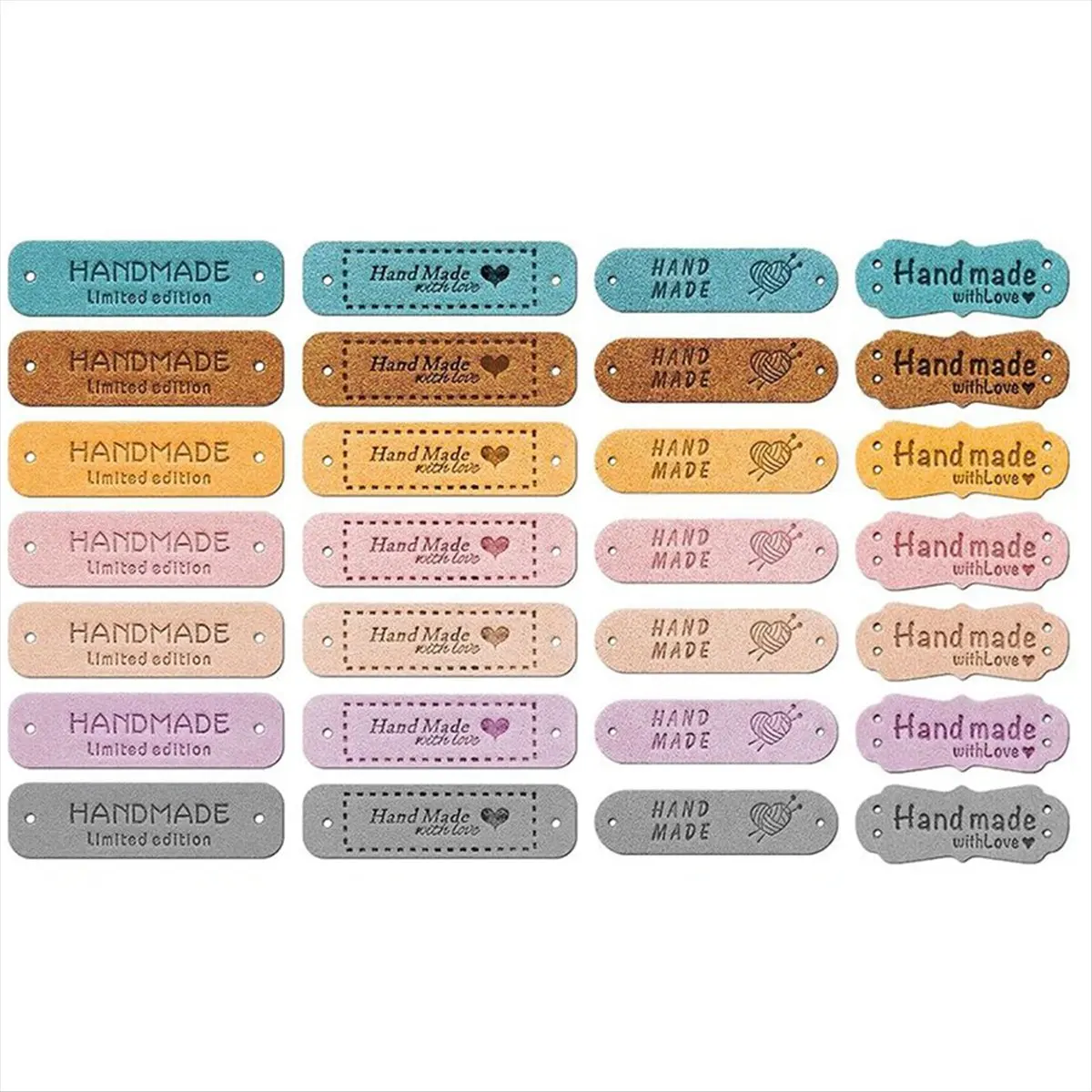 *A14E 56pcs Handmade Leather Labels,Handmade Leather Labels for Crochet,Colorful Leather Labels for Handmade Items Knit DIY