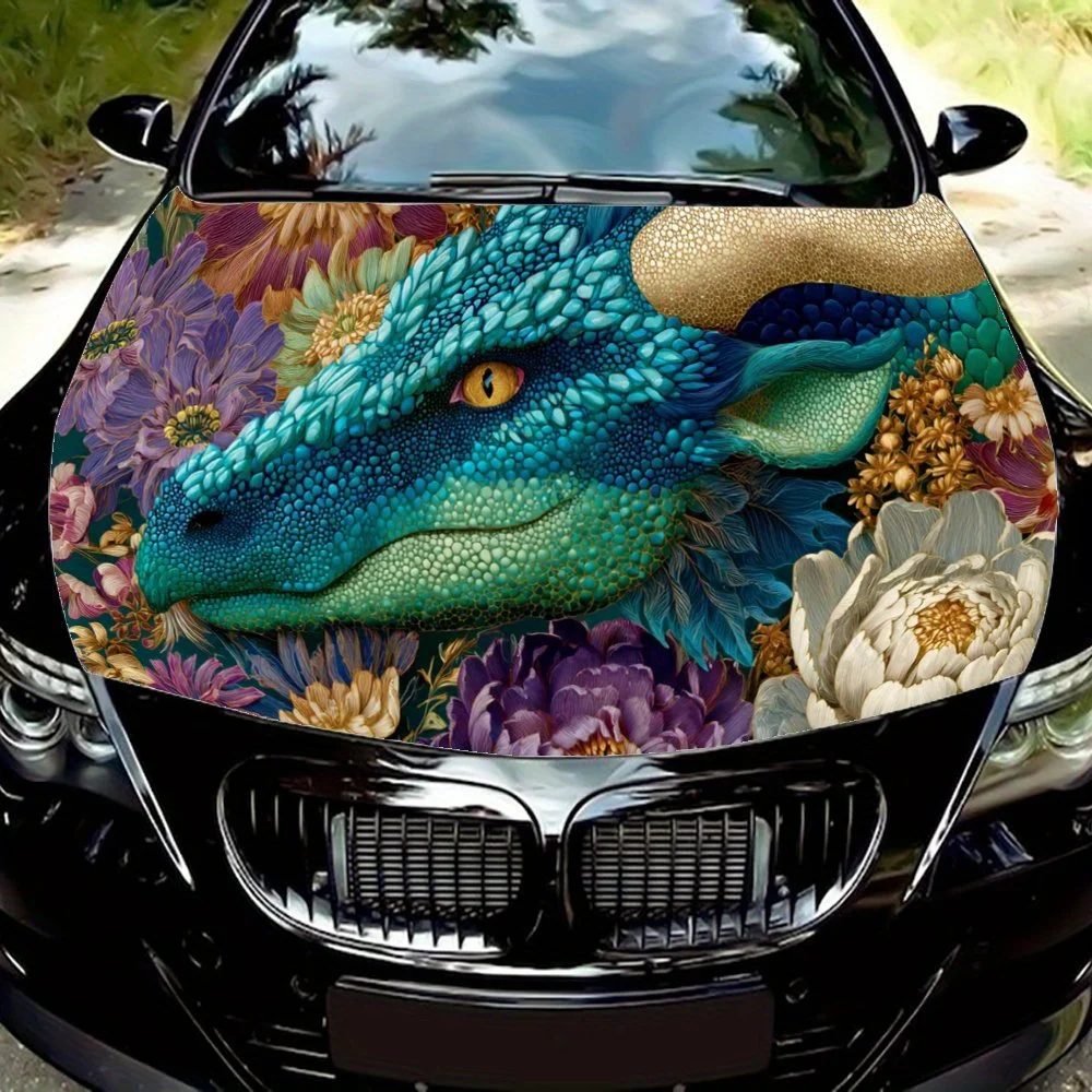 

Дракон в цвете, наклейка на капот автомобиля, самоклеящаяся водонепроницаемая наклейка на капот автомобиля из ПВХ, украшение автомобиля, устойчивая к царапинам наклейка, защита