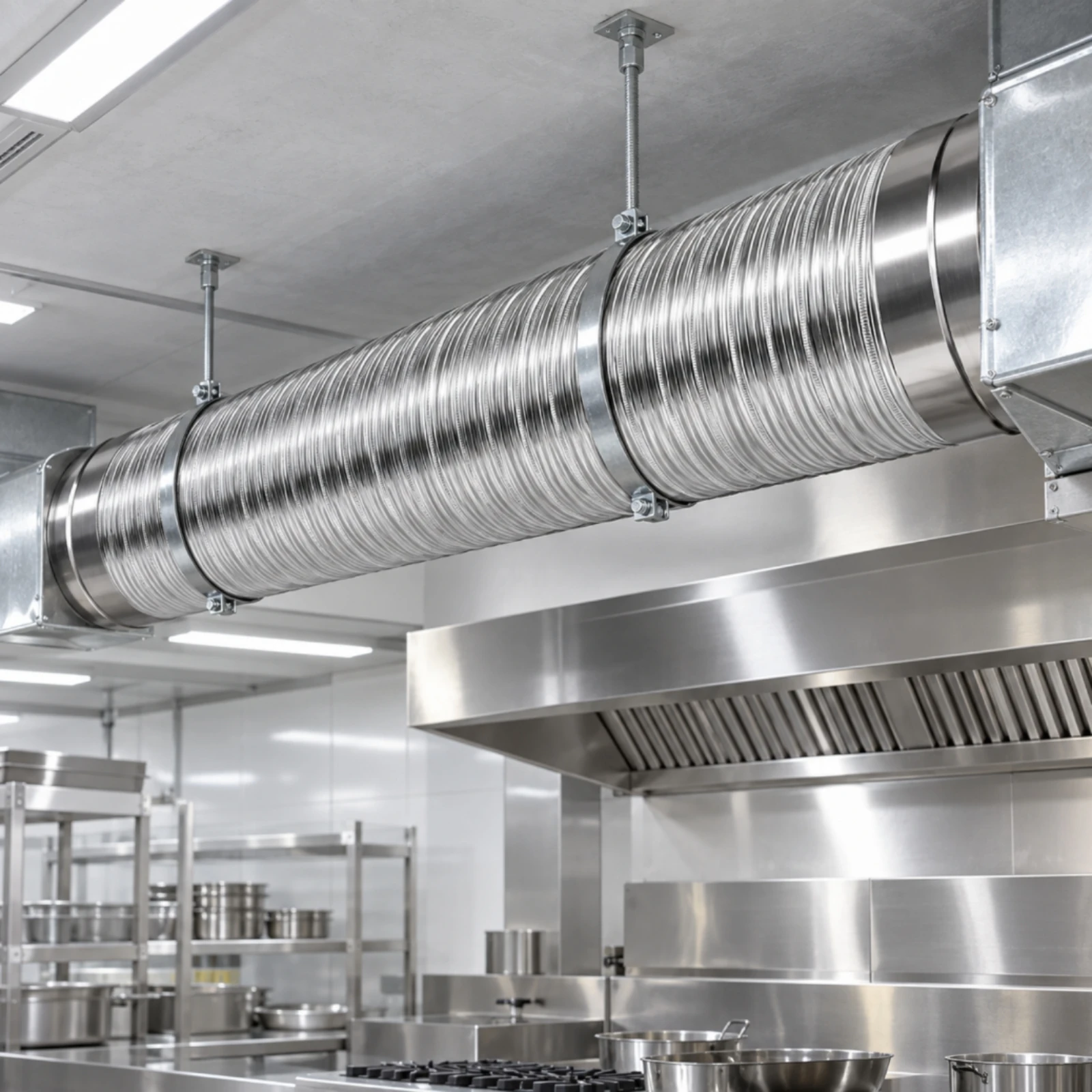 Flexible Corrugated Exhaust Duct Corrosion-Resistant Stainless Steel Exhaust Duct Heavy Duty Code Compliant
