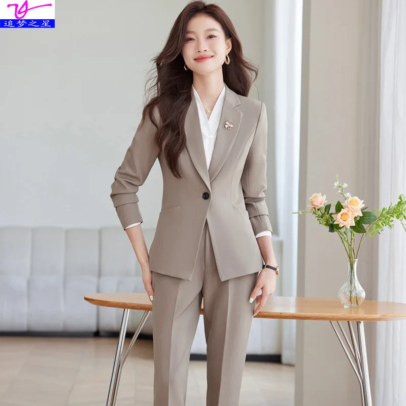 Business Suit Women2024Spring and Autumn New Slim Fit Suits Goddess Fan High-End Long Sleeve Interview Work Clothes