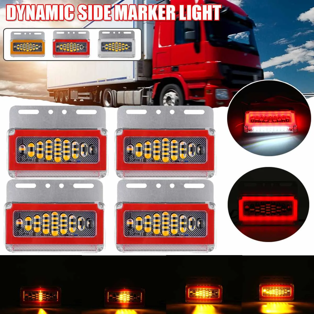 4pcs Dynamic LED Truck Side Marker Light Clearance Lamp 24V Turn Signal Lamp Indicator With Puddle Light For Car Trailer Lorry