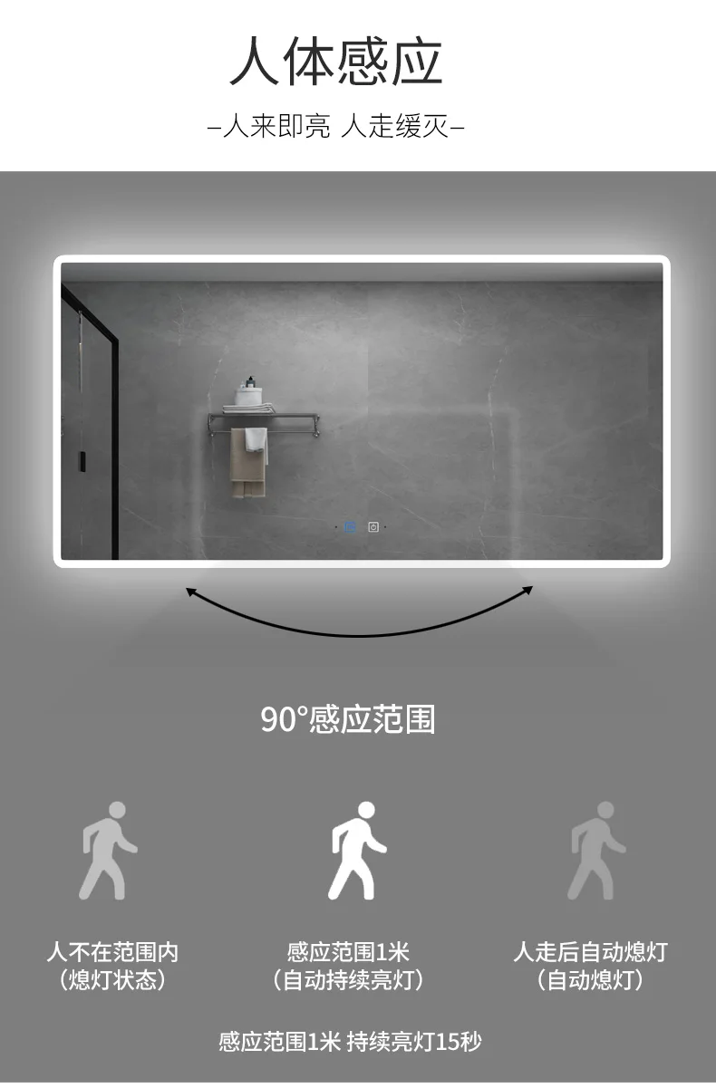 Bathroom mirror, wall mounted, washbasin, smart LED light