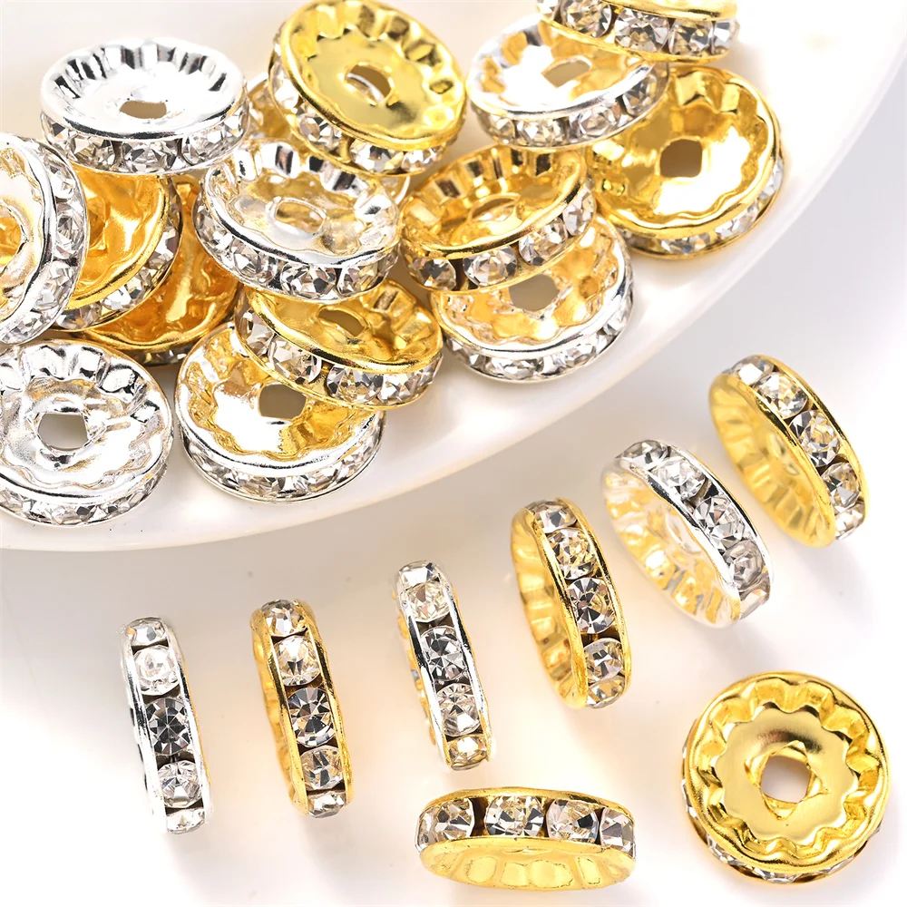 20 Stück 12mm Goldene Silberne Strass-Abstandsperlen aus Legierung, Kristall-Metall-Perlen für Armbänder, Halsketten, Schmuckherstellung und Bastelarbeiten – Detail 1