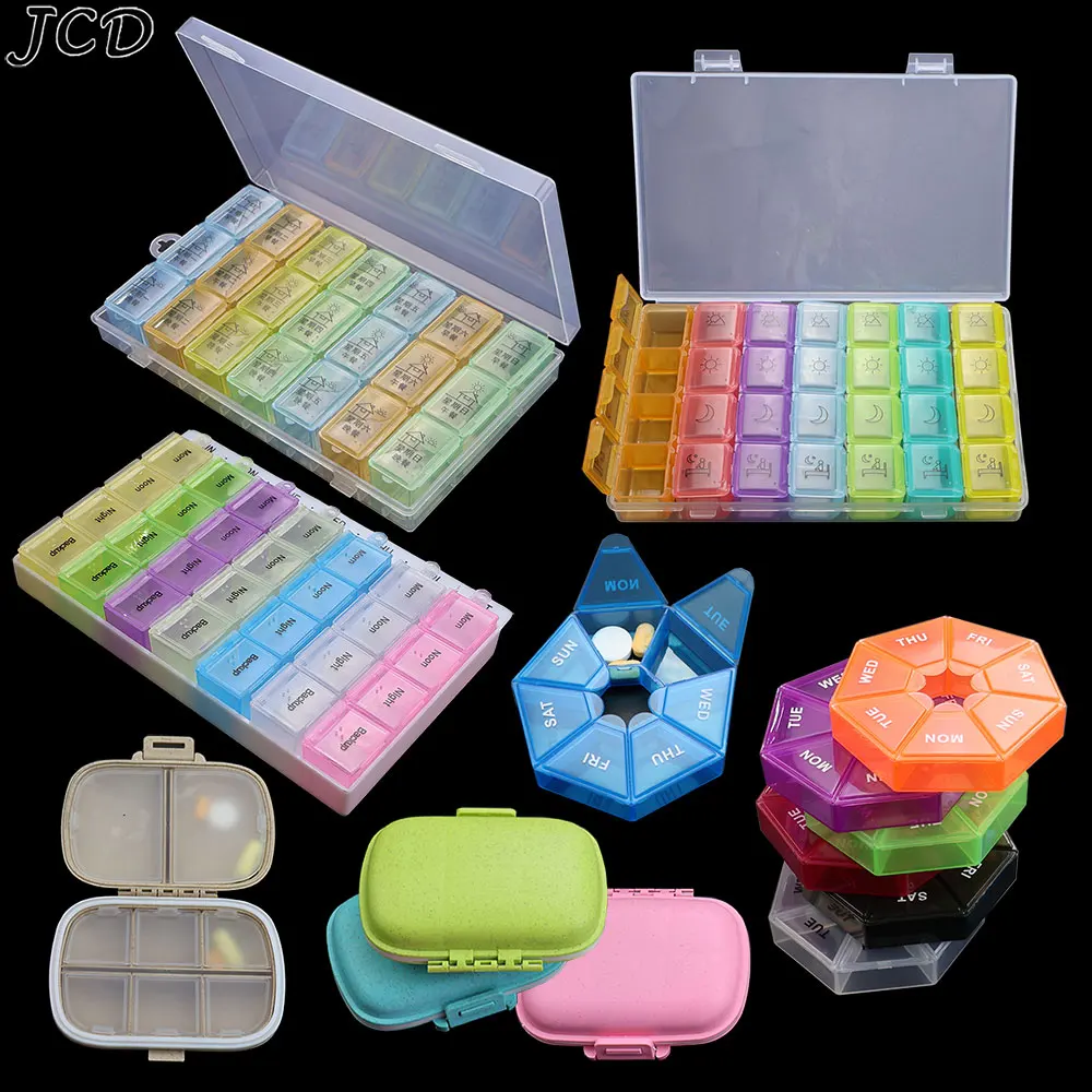 JCD Portable Pills Organizer 7 Days Weekly Medicine Storage Box Travel Sealed Sub Packaging Box for Vitamins Medicine Fish Oils