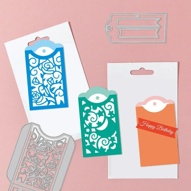 2pc 3D Pocket Envelope Cutting Dies for Card Making Hollowed Out Flower Envelope Die Cuts Carbon Steel Embossing Stencils
