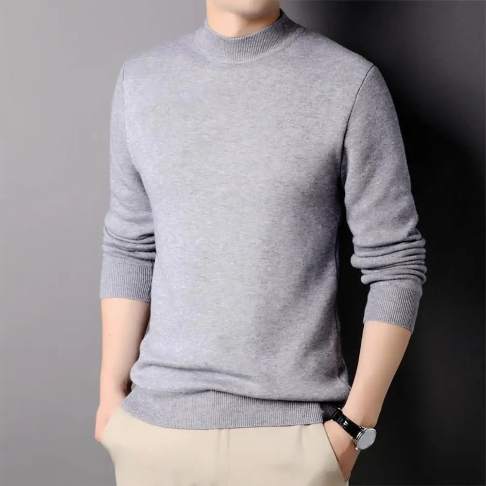 New Men's Sweater Fashion Solid Color Warm Sweater Business Casual O Neckline Sweater Pullover Men