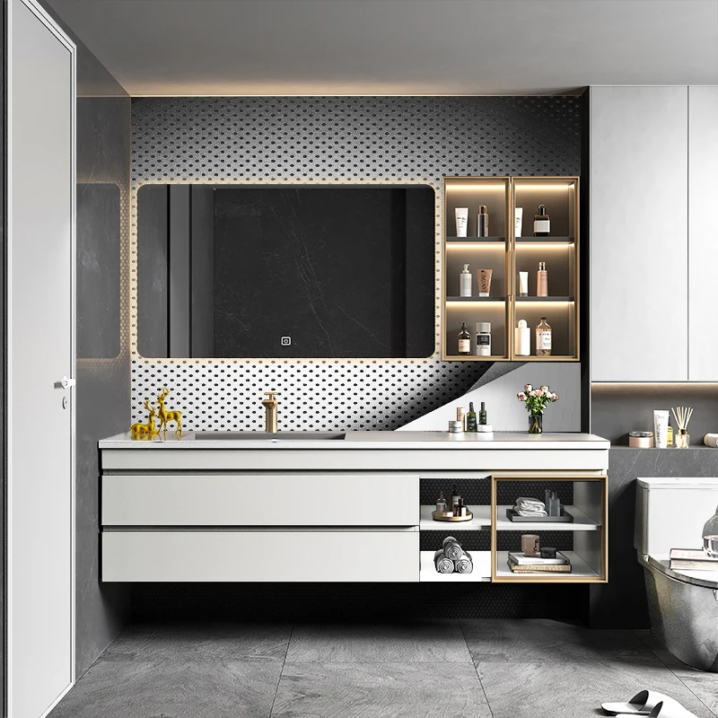 

European Mirror Storage Bathroom Cabinet Modern White Hotel Makeup Bathroom Cabinet Vanity Salle De Bain Armoire Furniture