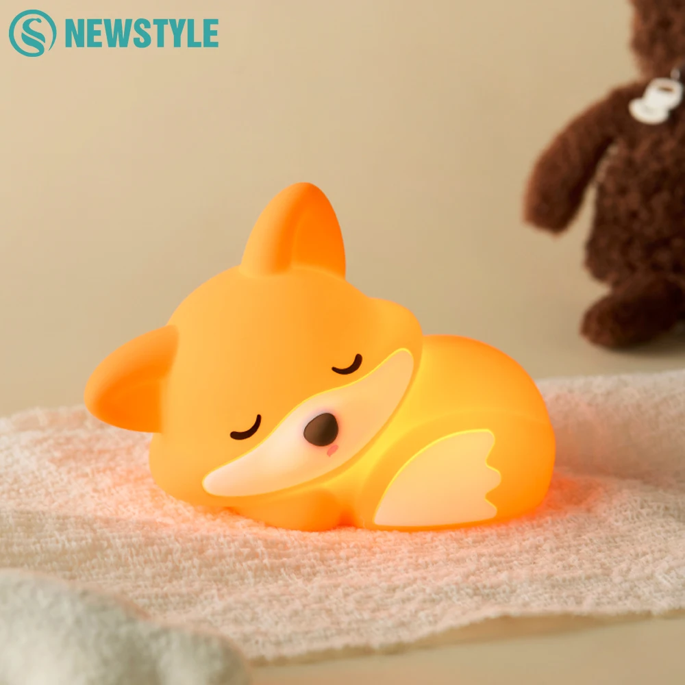 

Fox Silicone Night Light Nursery LED Sleeping Nightlights 3 Level Brightness Touch Sensor Beside Lamp For Kids Bedroom Gift
