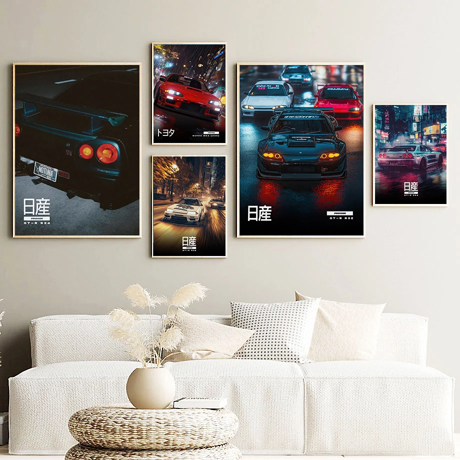 Japanese Street Retro Racing Sports Car Art Printing Cool Wall Art Canvas Painting Nordic Poster Home Living Room Decor