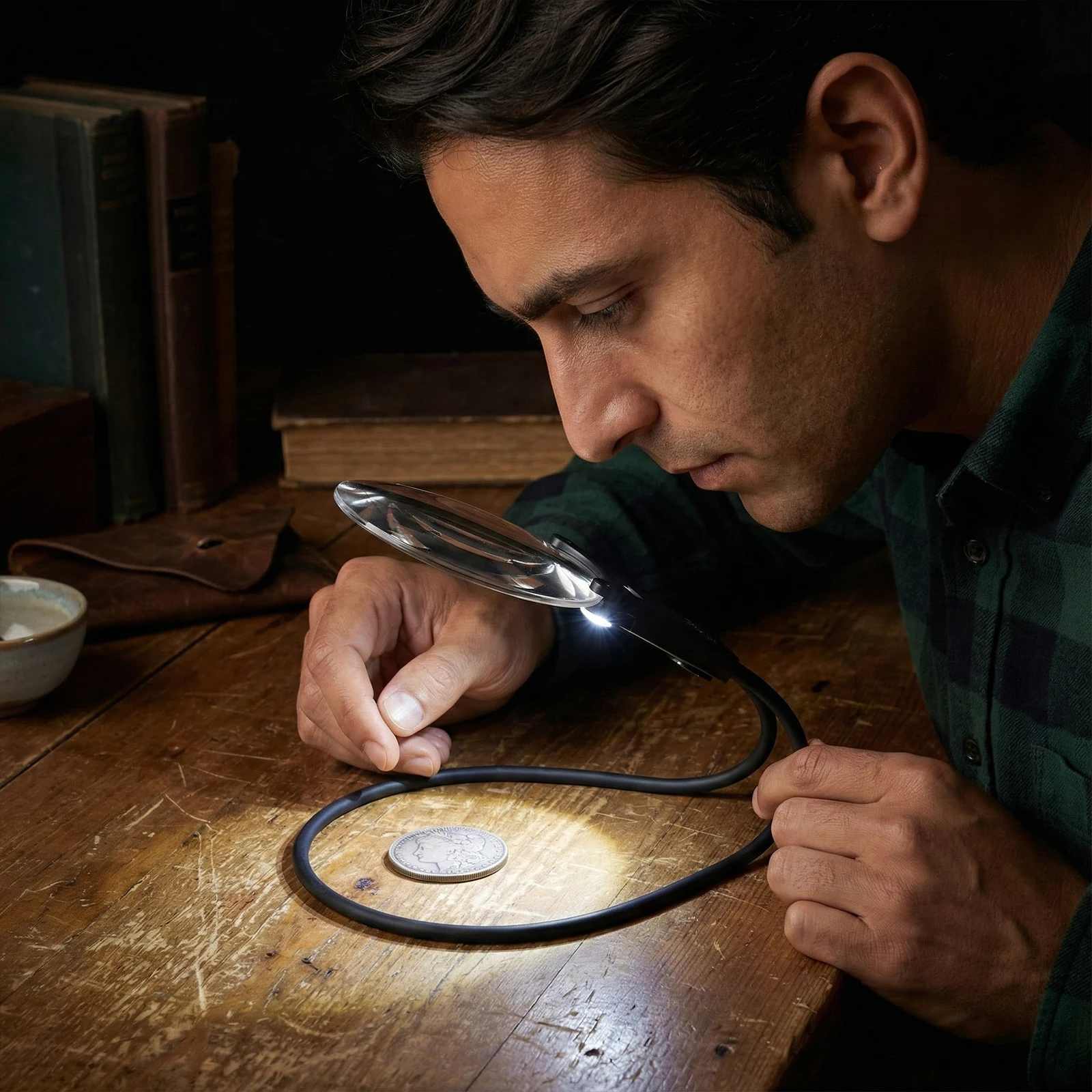 

138mm 16X Neck Wear Magnifier with Light for Crafts Sewing Cross Stitch (Black)