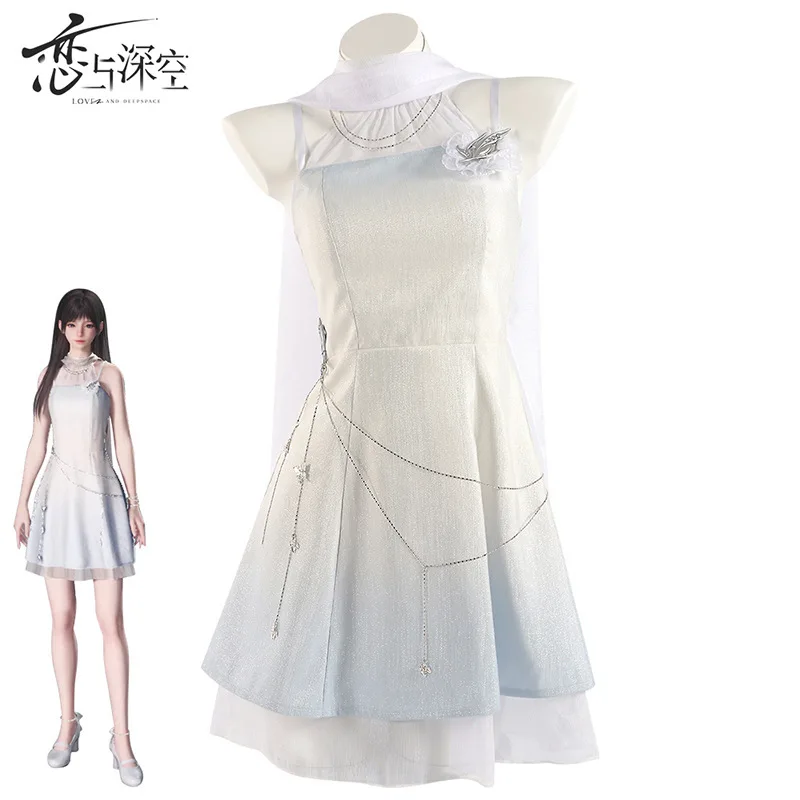 

Love and Deepspace Cosplay Costume Female Lead Full Set Clothing Blue-white Gradient Dresses Halloween Outfits with Accessories