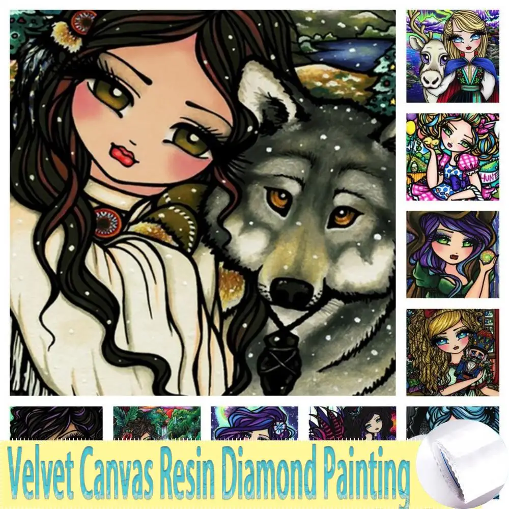 5D Diy Embroidery Cartoon Embroidery Packages Rhinestone Photo Velvet Canvas Resin Diamond Painting Girl Craft Modern Home Decor