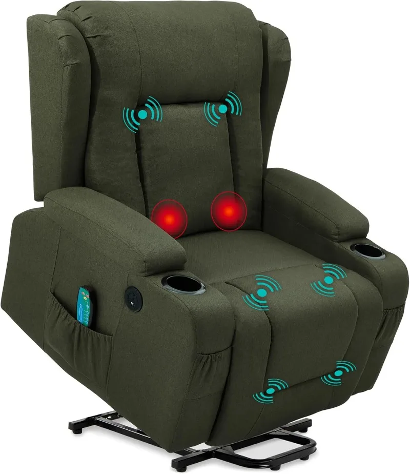 Modern Linen Electric Power Lift Chair, Recliner Massage Chair, Adjustable Furniture, Easy-to-Reach Button - Olive