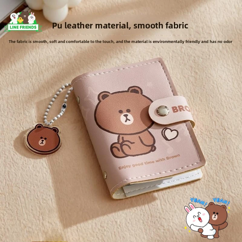 

Кошелек-картхолдер LINE FRIENDS Brown Cony Sally из искусственной кожи, милый, с несколькими отделениями, маленький, на кнопке, для женщин и девушек