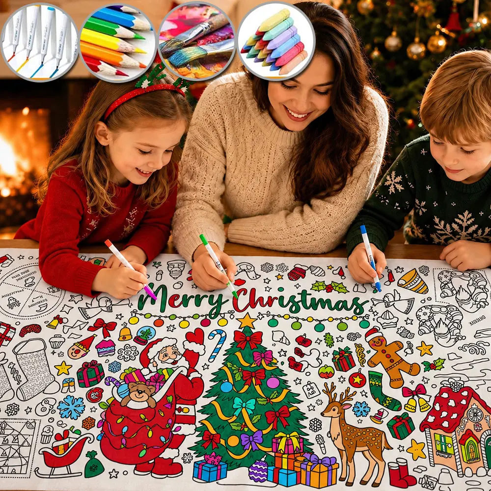 1/2PCS Xmas Giant Coloring Poster Blank Doodle Art Banner Tablecloth Christmas Crafts for Kids Large Paper Coloring Banner Gifts