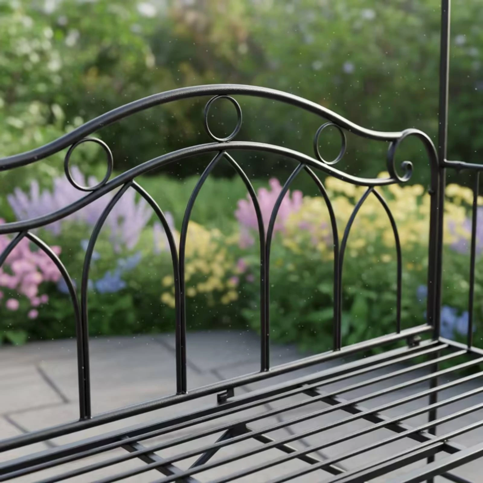 Trellis Bench Arched Frame Iron Garden Bench Two-Seat Garden Chair Antique Classic Design Outdoor Furniture Easy to Clean