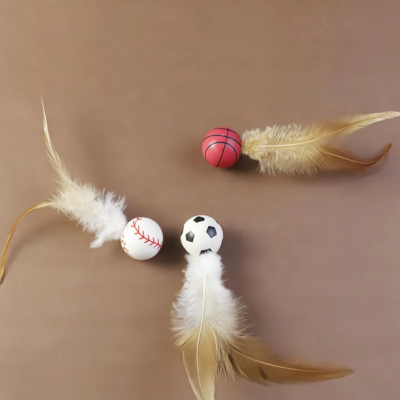 Pelota de plumas elástica para gatos – juguete interactivo rebote - imagen 2