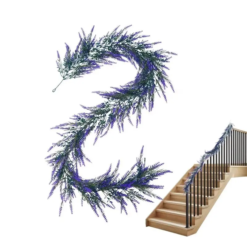 【recomendar】柔軟な人工ラベンダーガーランド-パープル-パープルラベンダー-玄関ドアに掛けるためのフェイクプランツ-造花