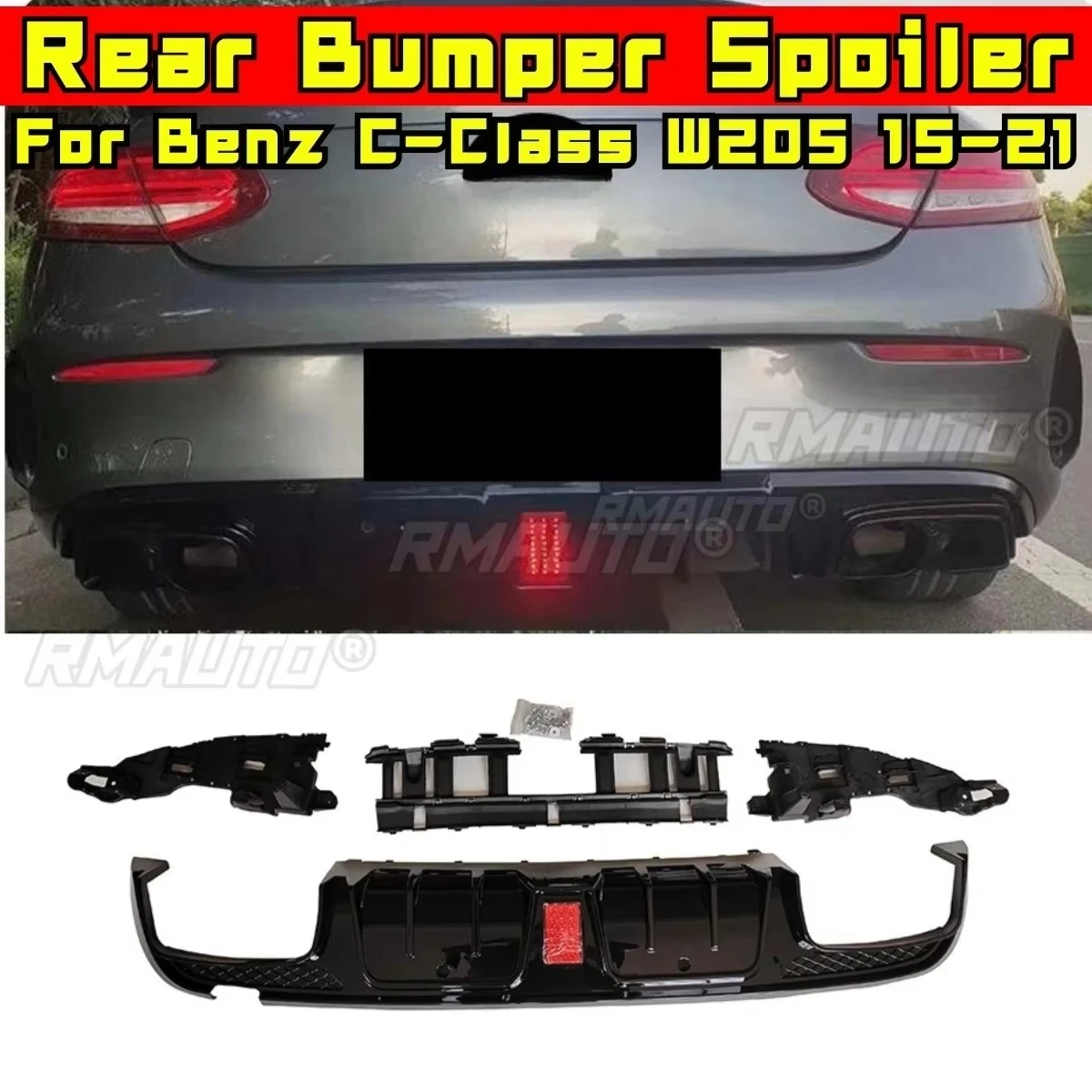 

Car Rear Bumper Spoiler Lip Diffuser Splitter Rear Tail Throat Modification Part For Mercedes Benz C-Class W205 4-door 2015-2021
