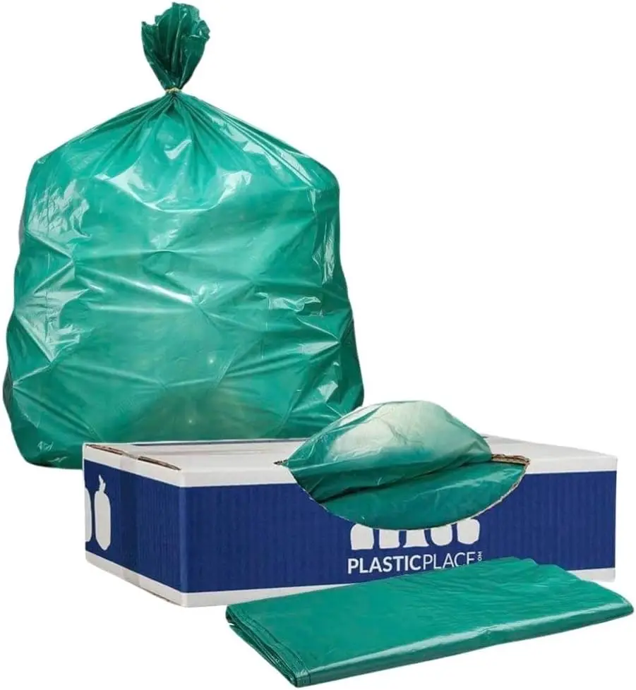 

64-65 Gallon Trash Can Liners for Toter │ 1.5 Mil │ Green Heavy Duty Garbage Bags │ 50” x 60” (50 Count) (W65LDGTL)