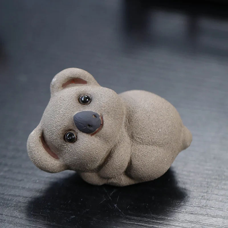 Purple Clay Koala Tea Pet Mini Ornament Creative Cute Animal Handmade Lovely Koala Figurine Tea Play Home Desk Decoration Craft