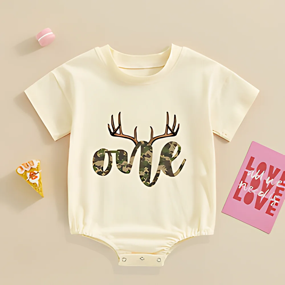 Wild One First Birthday Baby Bubble Romper Safari Zoo Animal 1st Birthday Oversized T-Shirt Rompers Unisex Natural Toddler Tee