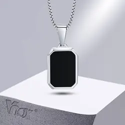 Vnox Geometric Necklaces for Men, Stainless Steel Rectangle Square Pendant with Box Chain, Sport Boy Collar
