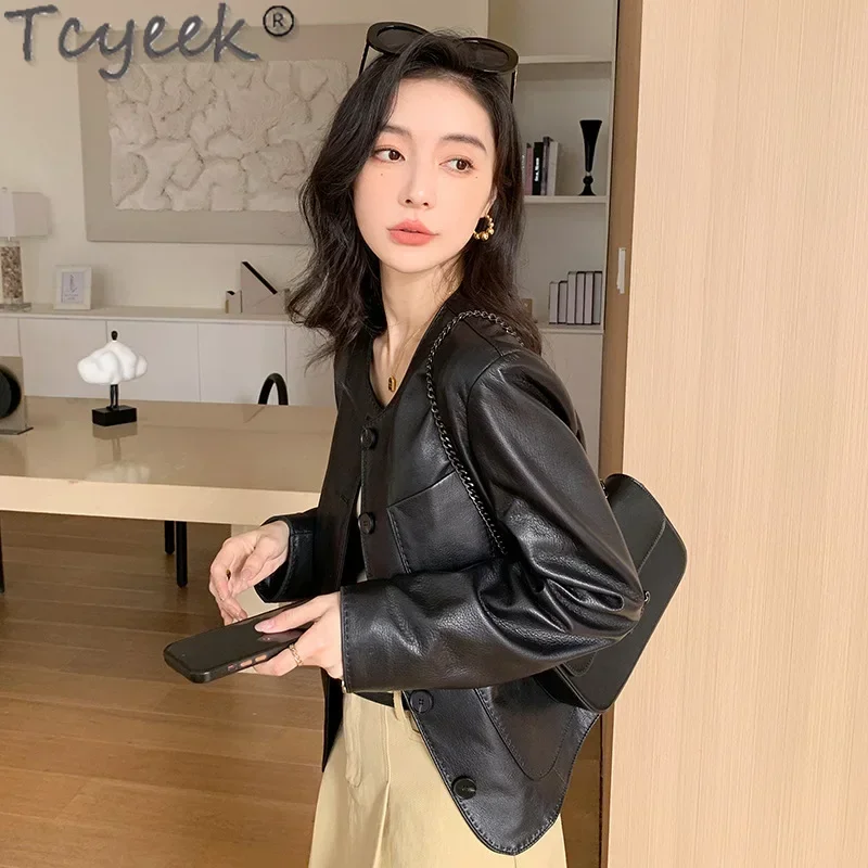 Tcyeek Genuine Leather Jacket for Women Streetwear Real Sheepskin Coats Womens Clothing Spring Autumn  Дубленка Женская 2024