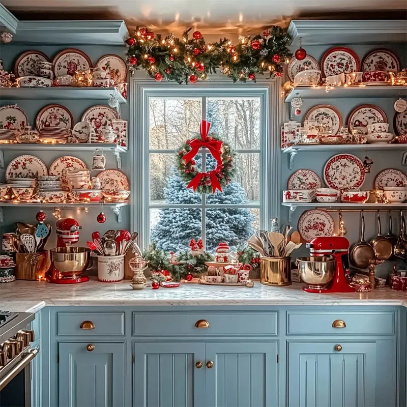 Mehofond-fondos de fotografía de Navidad, corona de cocina para vacaciones familiares, Retrato, mesa de centro, decoración de ventana, utilería de fondo