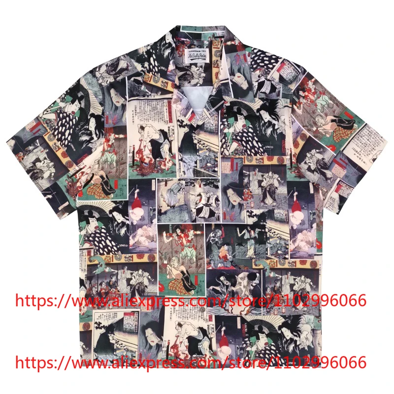 

New WACKO MARIA Men's Shirts Collage Art Hawaiian Shirt Short Sleeve Button Up Streetwear Shirt Fast Delivery
