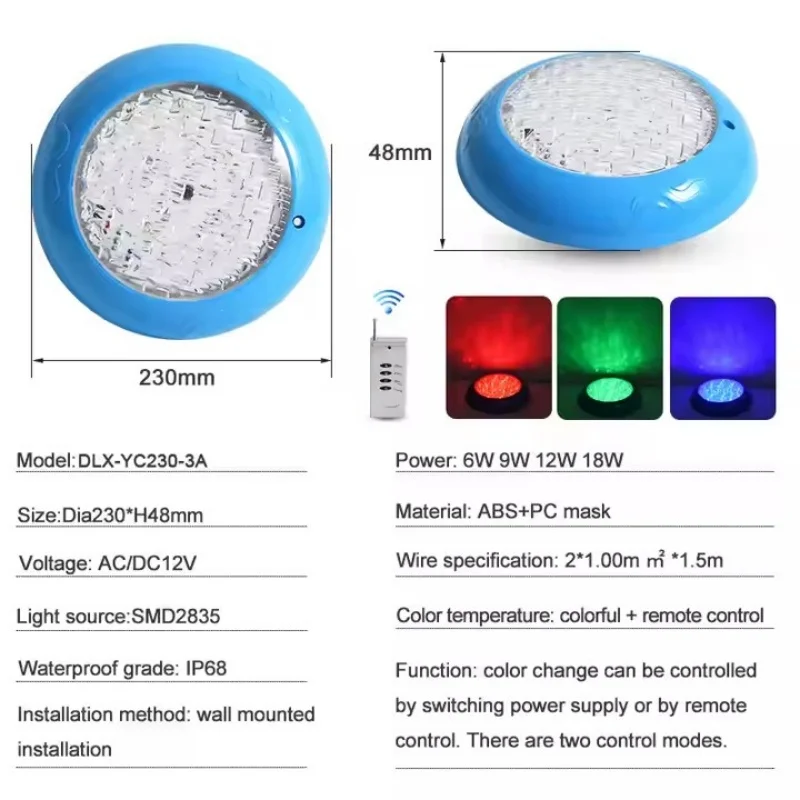 Lampu kolam renang led bawah air ip68 35W, lampu kolam renang berubah warna RGB 12v