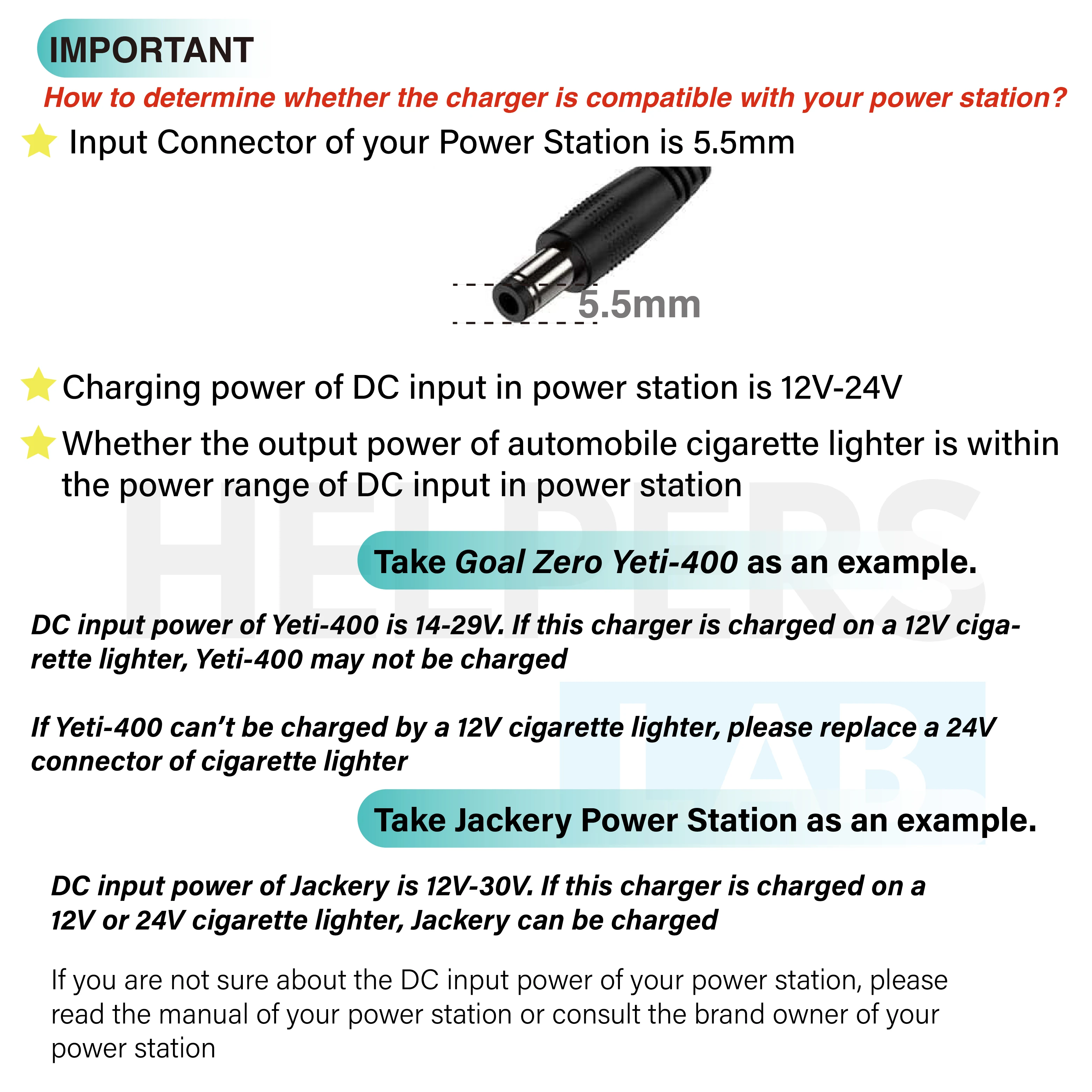 Car Charger Power Supply 12V 24V Cable for Powerstation Suaoki 400Wh PS5B