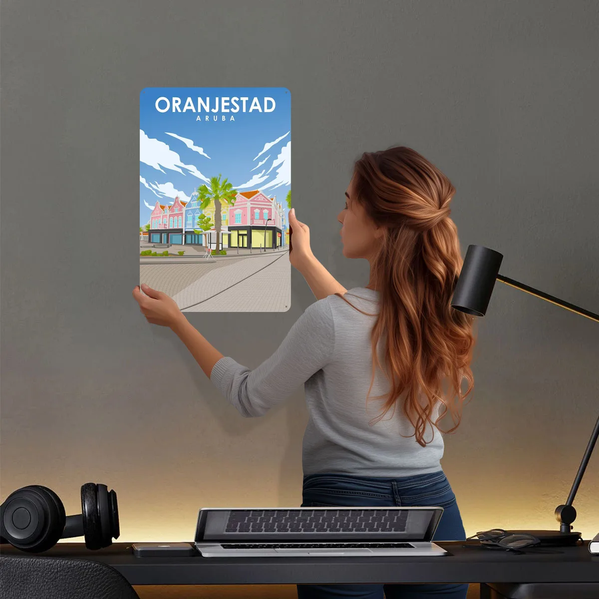 Oranjelad أروبا سيتي سكيب السفر المشارك علامات معدنية النقل المشارك بار مخصص صفيح تسجيل ل جدار الفن الديكور المنزل