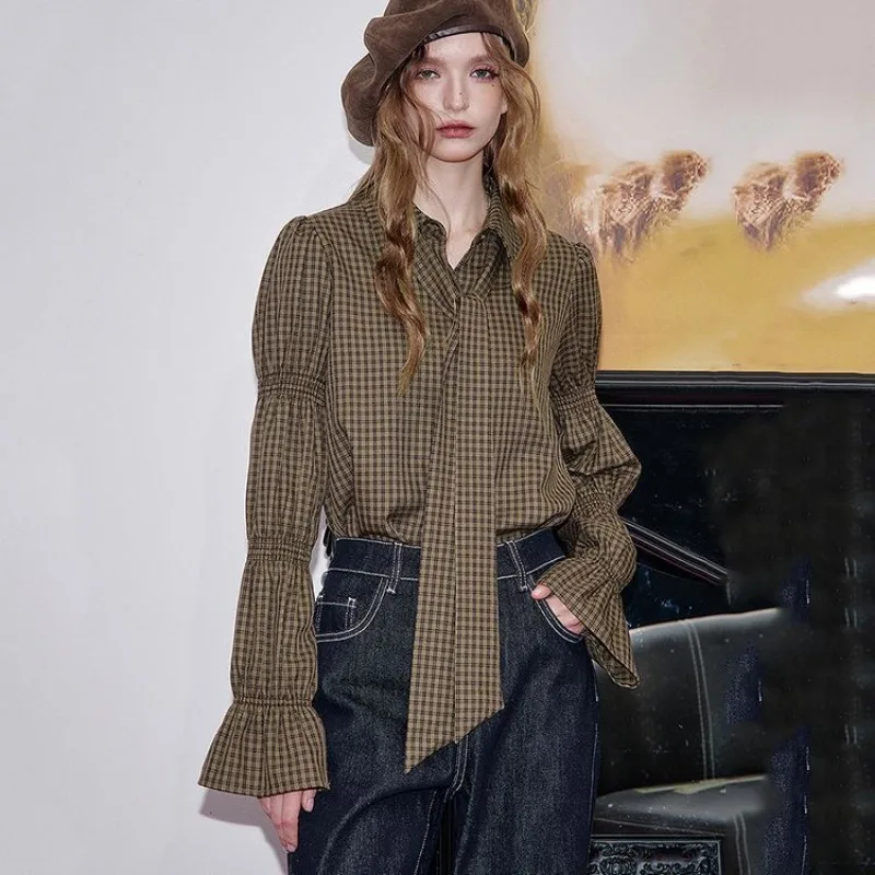 

Long-sleeved Plaid Shirt Women's New Autumn and Winter Retro Loose Western Style Shirt