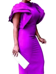 Bodycon Party Dress Women High Neck Midi Flare Sleeve Shiny Backless Robes Summer Big Size Formal Coacktail Evening Gowns