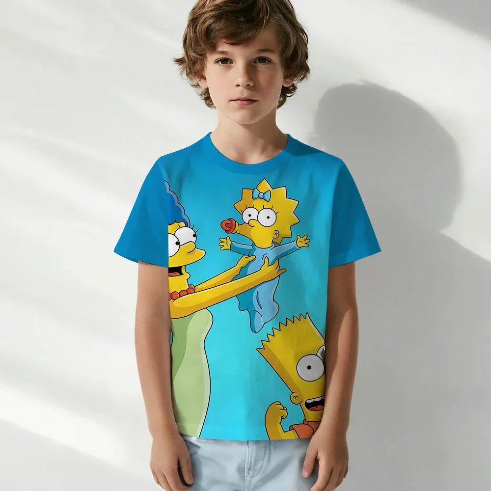 ديزني سمبسنز تي شيرت الكرتون أنيمي سيمبسون ثلاثية الأبعاد طباعة الشارع الشهير موضة المتضخم تي شيرت بنين بنات تيز القمم