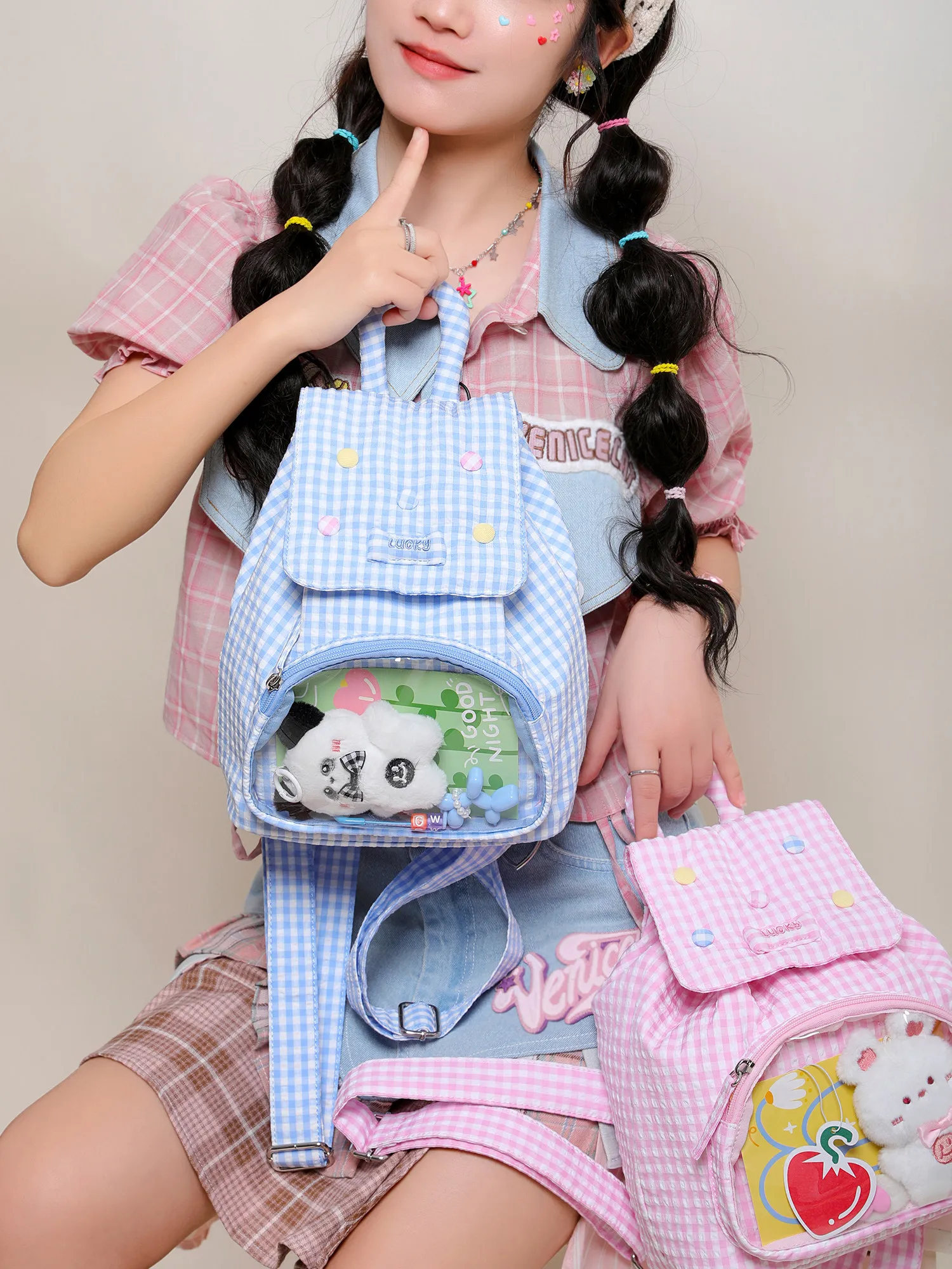 Youth Girl Soft Cute Canvas Bag Original Jelly Bean Plaid Bag Dual-purpose Lta Bag Backpack Small Food Small Backpack for Women