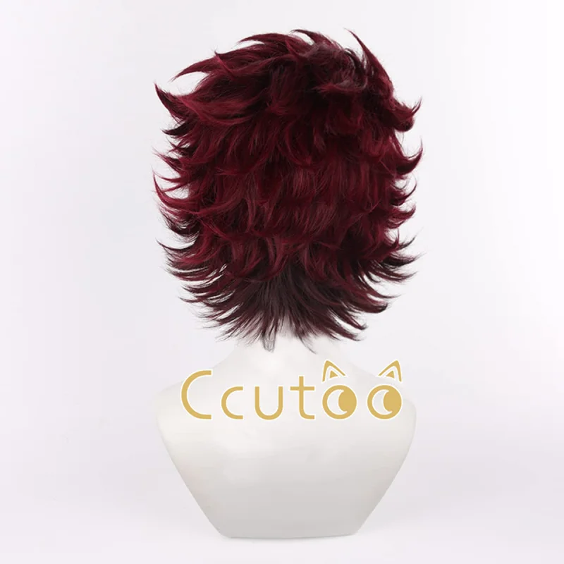 Tanjiro Kamado peruca e boné de peruca cosplay masculino, cabelo sintético curto, resistente ao calor