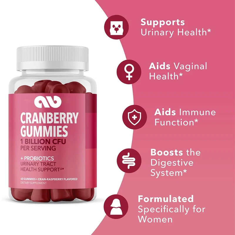 

Cranberry gummies UTI probiotics containing 1 billion CFU cranberry supplements alleviate female urinary tract health pH balance