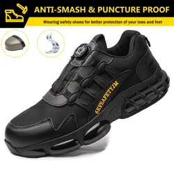 Rotating Button Work Boots Men Safety Shoes Steel Toe Breathable Lightweight Men Construction Work Shoes Security Sneakers