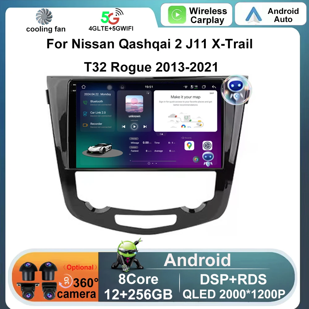 

Android Auto Radio 10" For Nissan Qashqai J11 Nissan X trail T32 2014 - 2017 Wireless CarPlay 4G Car Multimedia DSP WIFI BT