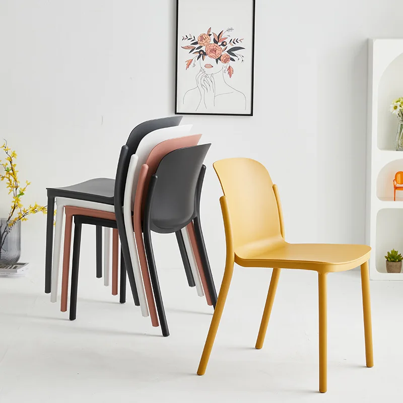 Creative plastic chair Internet celebrity stacked leisure backrest stool Small apartment dining chair Home thickened dining