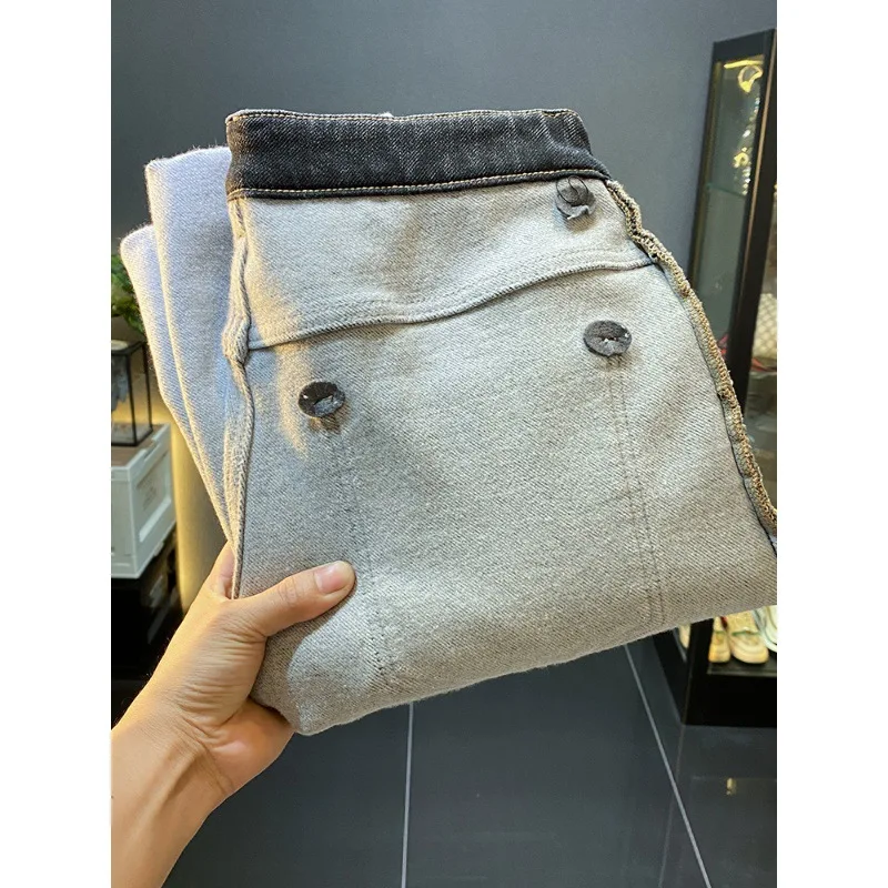 Winter Fleece-lined Warm Jeans Men's New Fashion Street Trend Stretch All-Matching Casual Tight Pants