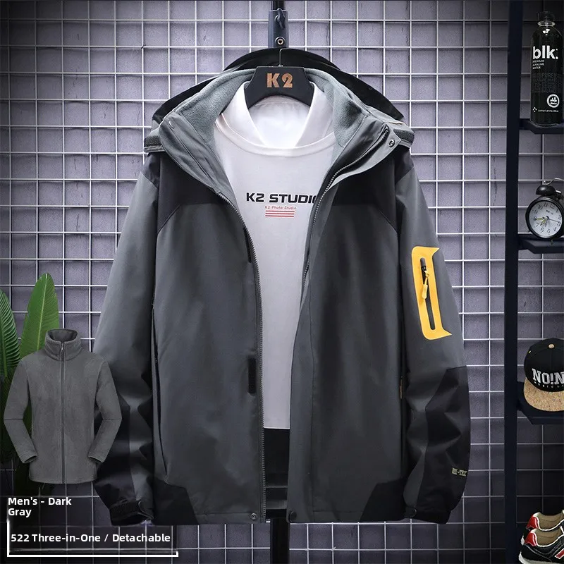 

New Outdoor Men's Jaet Tee-in-One Detachable Windproof Autumn Winter Climbing Coat Casual Sle Polyester Fiber Hooded