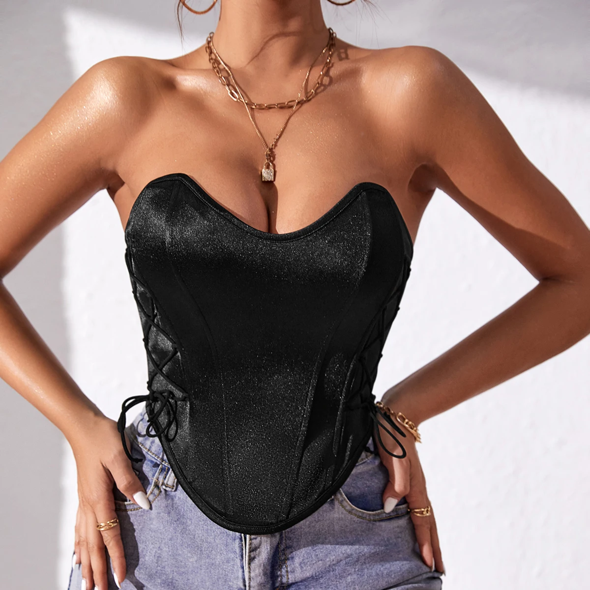 Vemina Sexy Hottie Solid Color Strapless Street Style Crop Top Backless Bandage Fishbone Waist Vest Bodysuit Shapewear Women