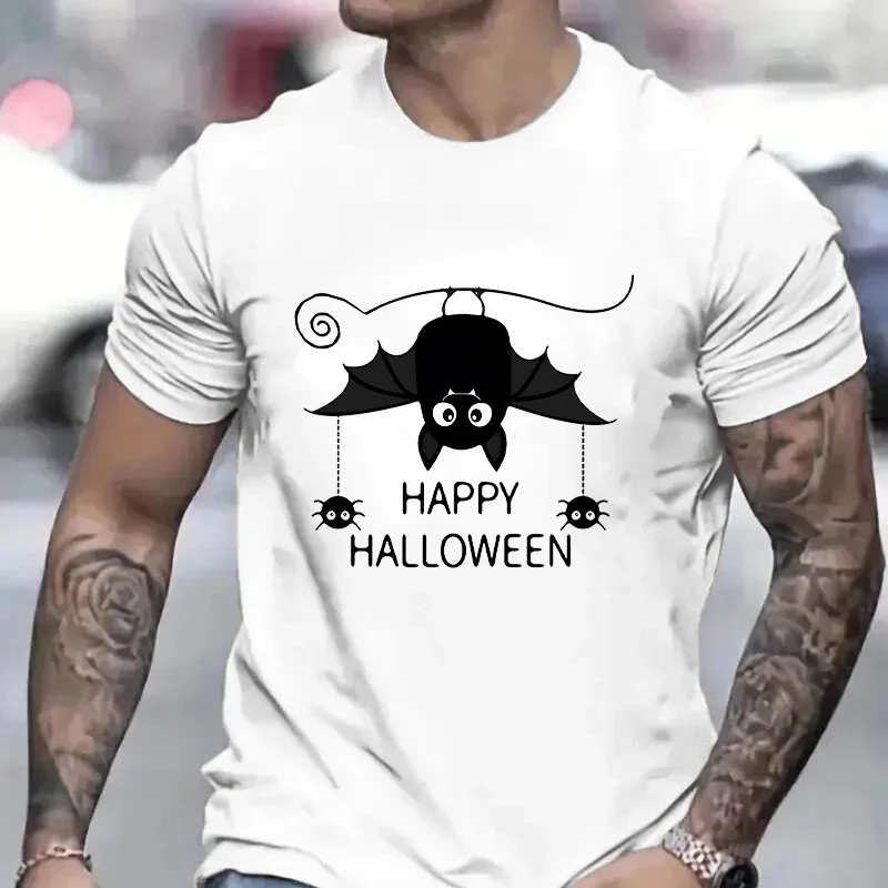 

Men's T-shirt for Men Fashion Happy Halloween Bat Printed Men T Shirt Short Sleeve Streetwear Summer Casual Men's Tshirts Tops