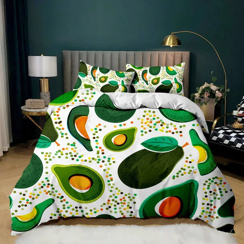 Avocado Duvet Cover Set Avocados Bedding Set Cute Fruits Comforter Cover Queen Tropical Botanical Cartoon Polyester Quilt Cover