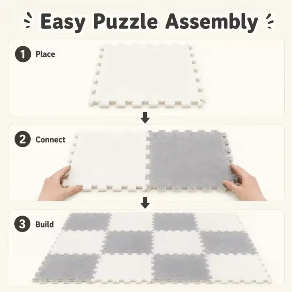 20PCS Soft Plush Interlocking Puzzle Floor Mats Fluffy Carpet Tiles DIY Modular Area Rug for Bedroom Living Room Home Decor